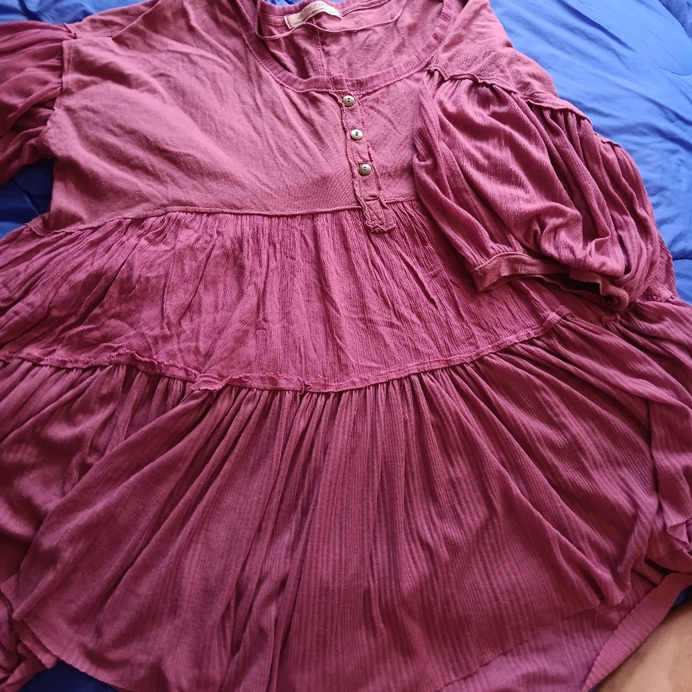 We the FREE deep Rose Colored oversized Baby Doll Style Top XS